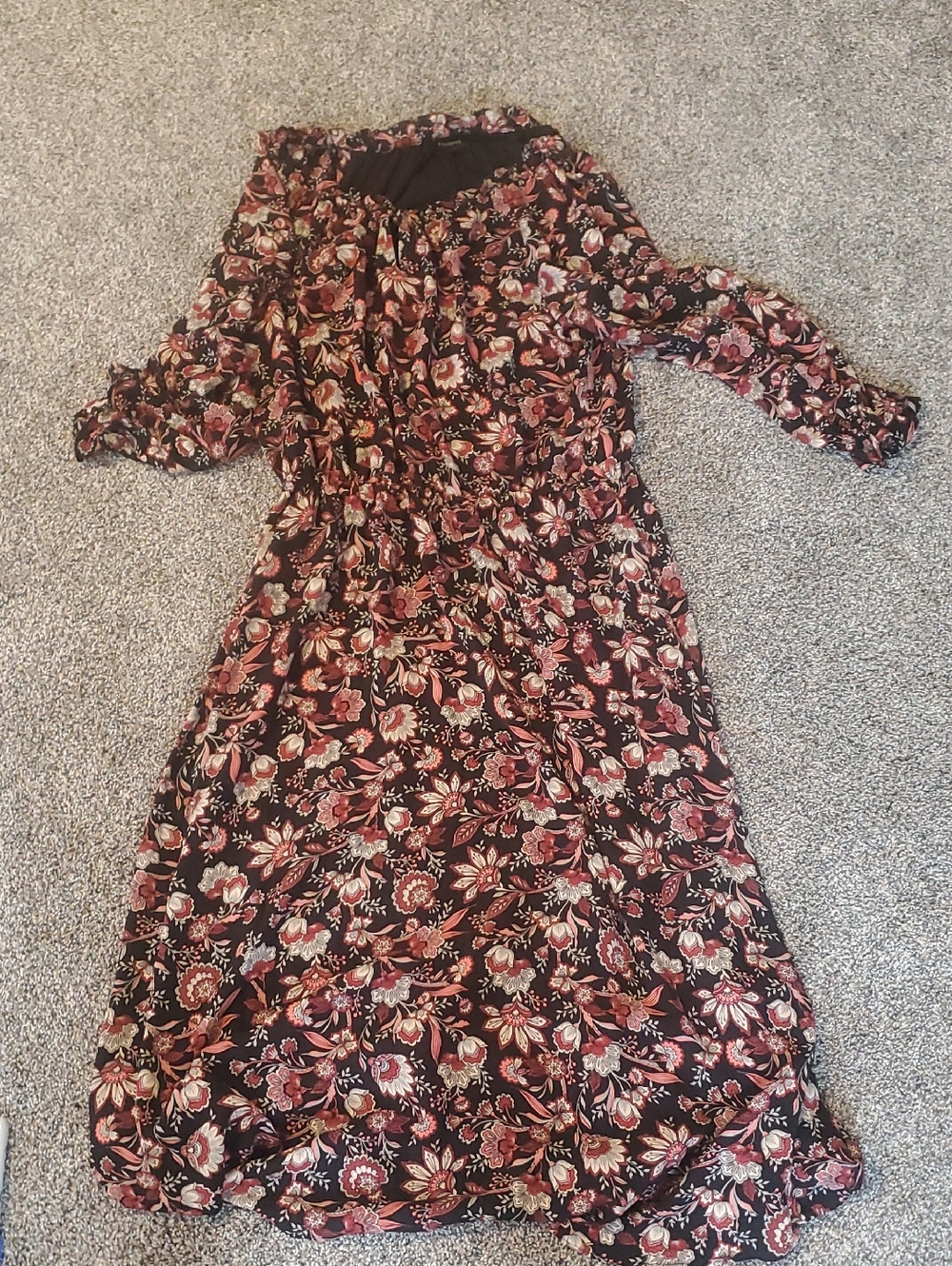 Talbots Black Maxi Dress with Pink & Cream Floral Print
